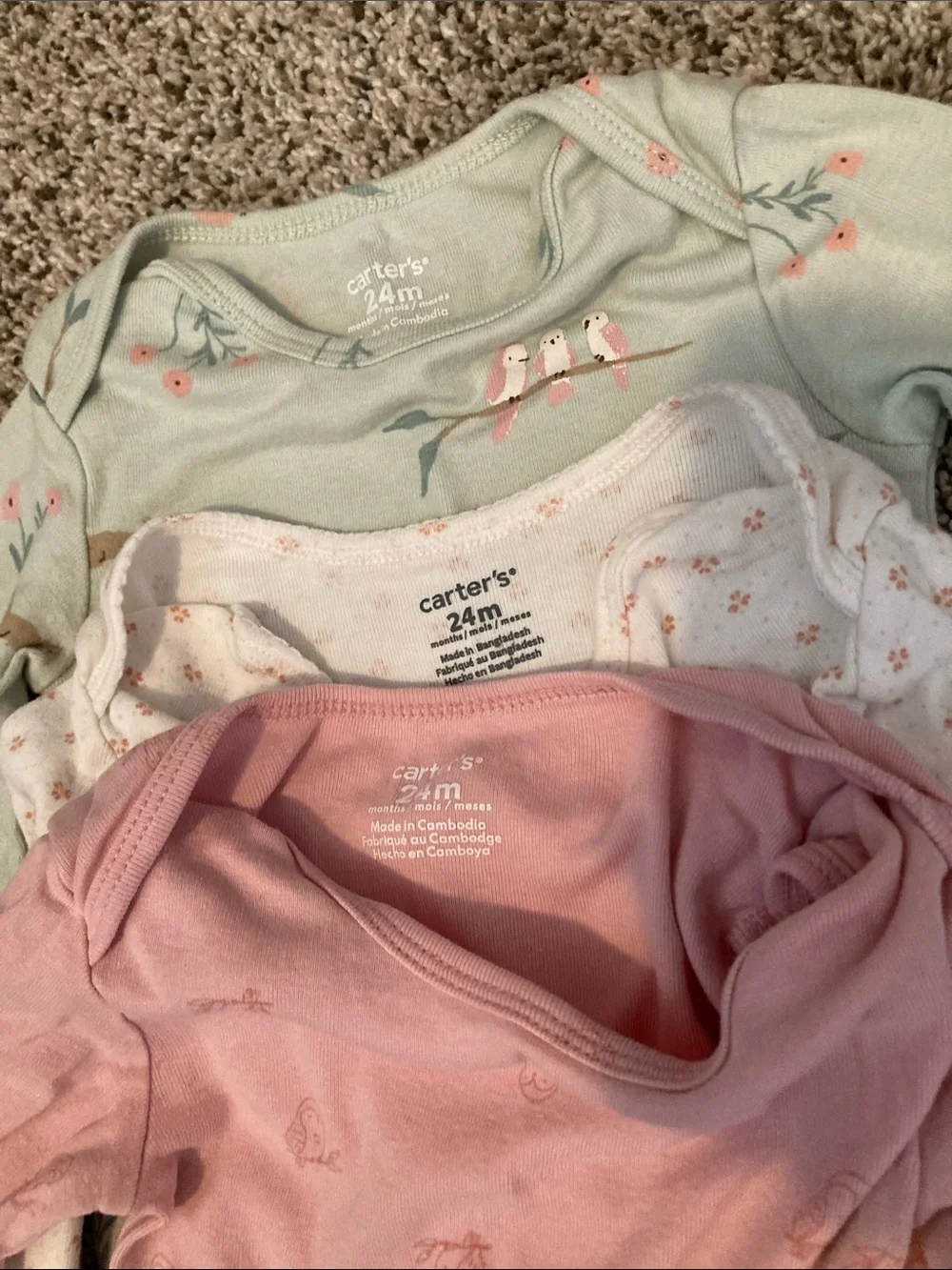 Baby Girls Long-Sleeve One-Piece Bodysuit Trio - Pink, Mint & Floral